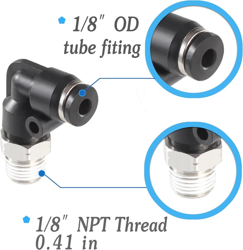 MSAEIQUN 1/8 Air hose fittings, Air fittings Male Elbow 1/8 Inch Tube OD x 1/8 NPT Thread Push to Connect Fitting, PL-1/8-N1 (Pack of 10) (1/8-1/8) - Image 2